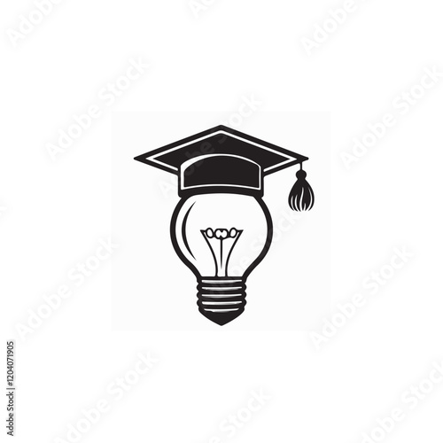 Graduation Cap Lamp Logo Design Representing Knowledge, Learning, and Bright Ideas Vector