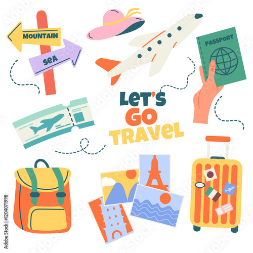 Travel elements hand drawn with lettering