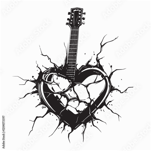 Electric guitar with a broken heart symbol expressing heartbreak emotion music and sorrowful vibes