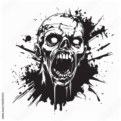 Creepy zombie hand drawn vector illustration isolated on white background.