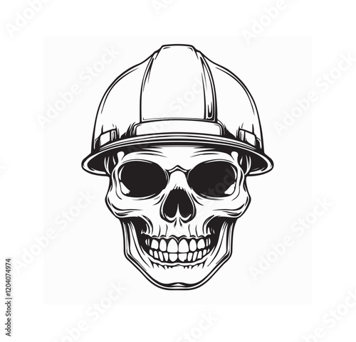 Skull with construction helmet vector image representing work, safety, and industrial strength