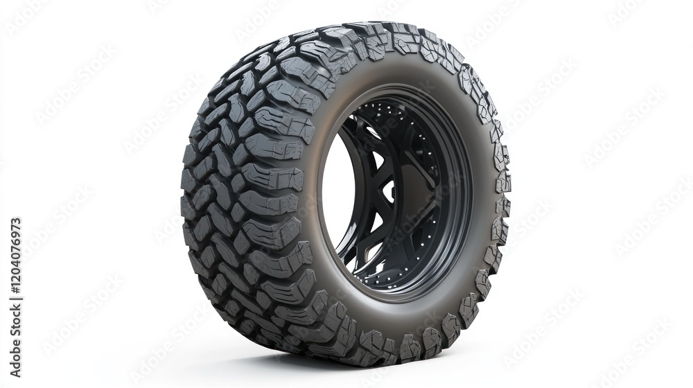 Obraz premium Off-road tire wheel studio shot, isolated background, automotive