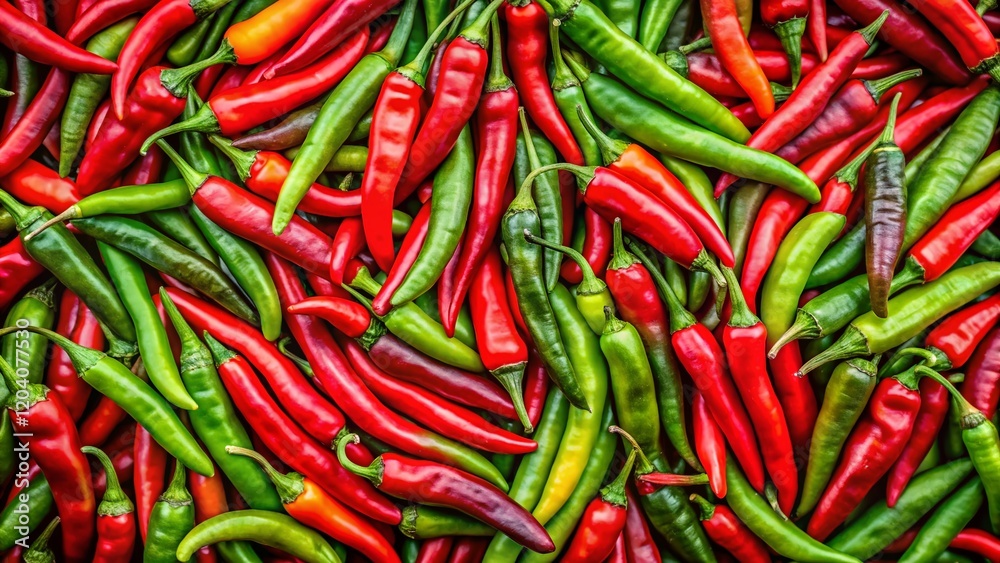 Vibrant Green and Red Chili Peppers Texture Background - Organic Food Stock Photo Vibrant Green and Red Chili Peppers Texture Background - Organic Food Stock Photo
