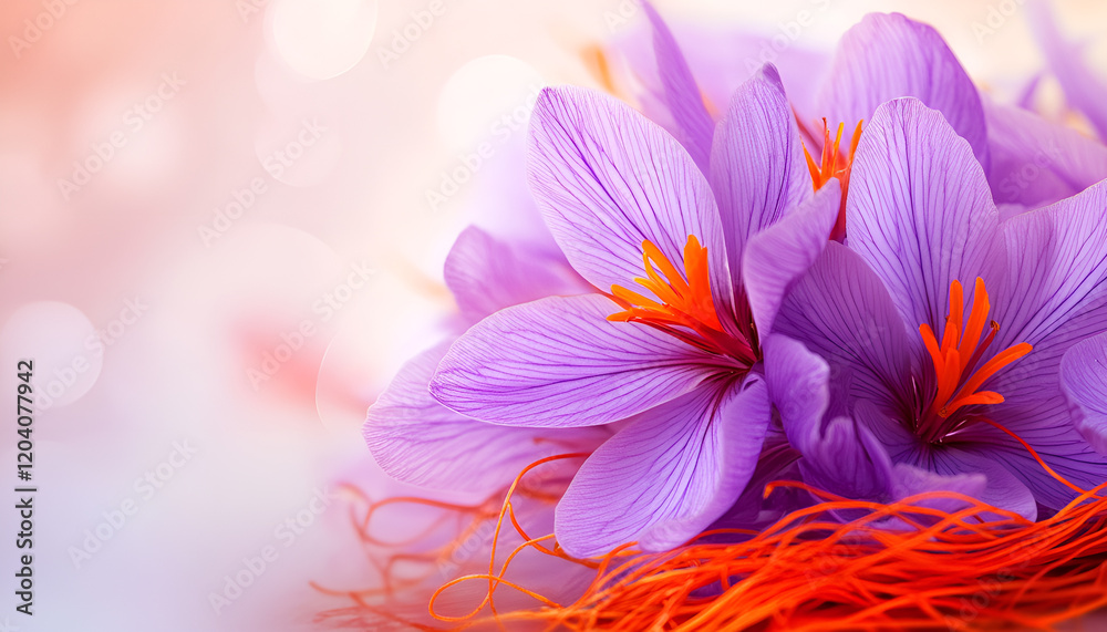 Fototapeta premium Dried saffron spice and Saffron flowers