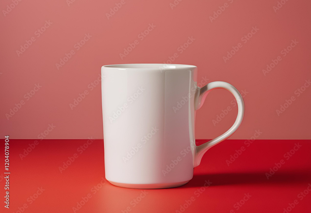 Blank white mug mockup on red background. Blank white mug mockup on red background.