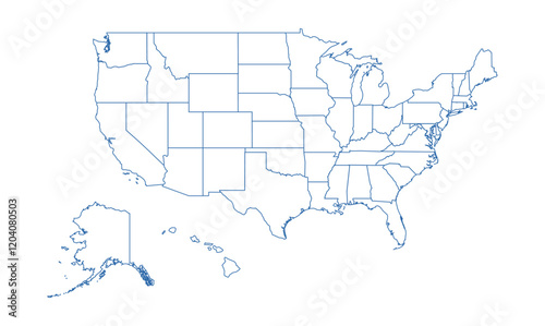 USA vector gray map isolated on white background. Editable and detailed map of the United States with outlined administrative divisions. Vector illustration.