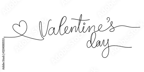 Continuous line art illustration of Valentine's day with heart shape