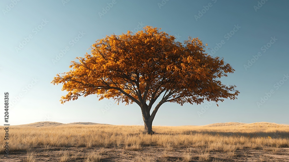 Solitary Autumn Tree in a Golden Field