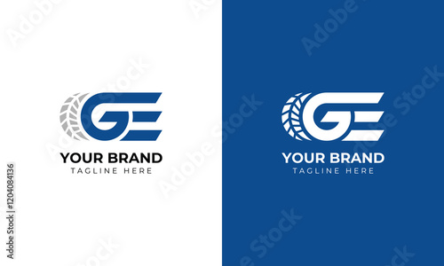 GE, EG letter logo design template elements. Modern abstract digital alphabet letter tire wheel logo