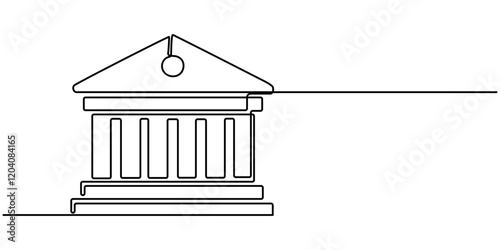Bank icon icon line continuous drawing vector. One line temple icon vector background. Building with columns icon. Continuous outline of a theater icon, Bank, bank building, court, building with pro.