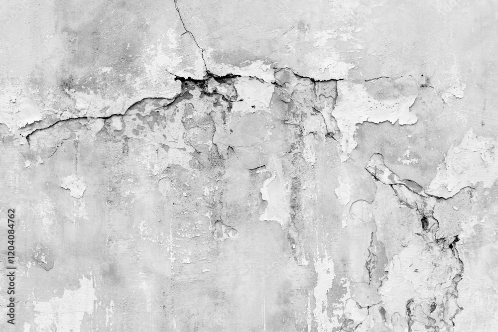 Fototapeta premium Old wall with deep cracks. Grunge gray color texture. Destruction on the surface of the wall..