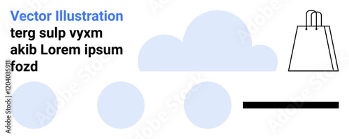 Wallpaper Mural Circles and cloud shapes with a shopping bag symbol and text on a simplified layout. Ideal for marketing, e-commerce, web design, branding, minimalistic designs, creative promotions, and digital Torontodigital.ca