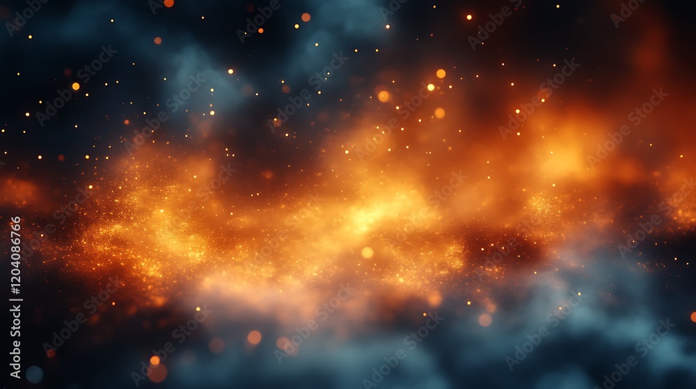 Obraz premium Fiery orange and blue sparks and smoke abstract