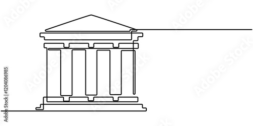 Bank icon icon line continuous drawing vector. One line temple icon vector background. Building with columns icon. Continuous outline of a theater icon, Bank, bank building, court, building with pro.