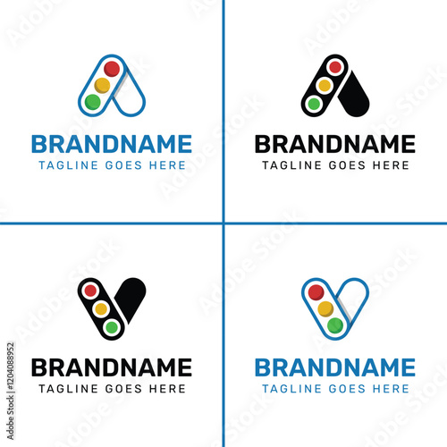 Letter A and V Traffic Light Logo Set, for  in technology, navigation, transportation, or communication companies