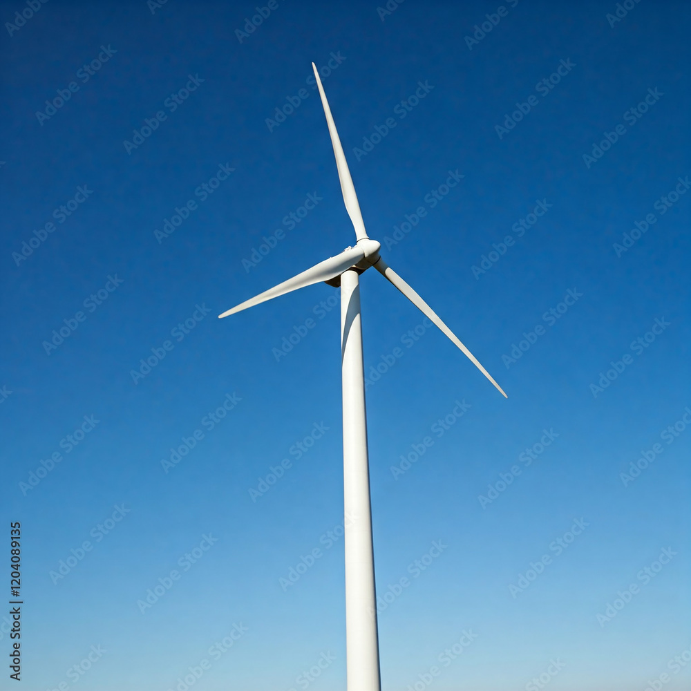 wind turbine against blue sky. Low angle of wind turbine against bright blue sky. Renewable or green energy concept. landscape of windmill with sunlight and almost clear sky. wind turbine against blue sky. Low angle of wind turbine against bright blue sky. Renewable or green energy concept. landscape of windmill with sunlight and almost clear sky.