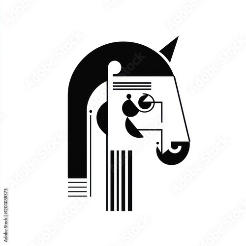 Abstract horse profile art, contemporary style, minimalist design, background white photo