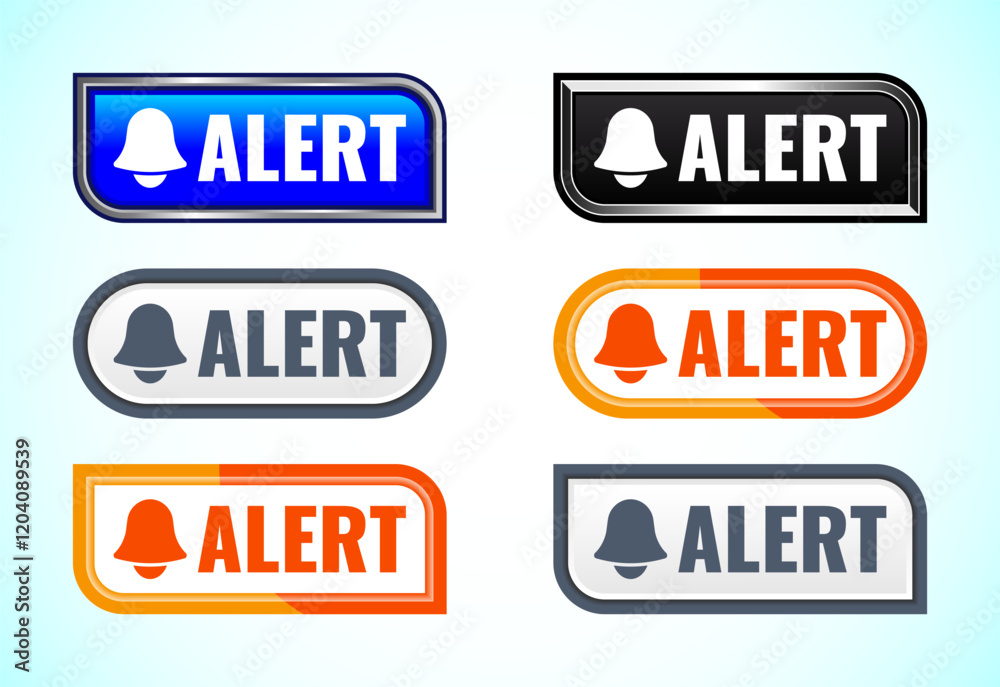 Alert button set of different shapes and colors. Suitable for mobile app, and website UI design. Alert button set of different shapes and colors. Suitable for mobile app, and website UI design.