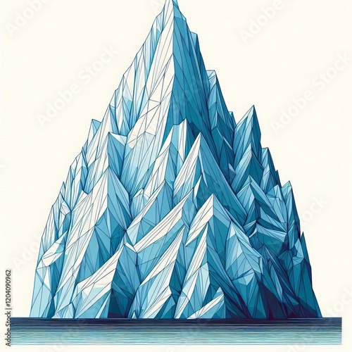 Iceberg illustrations using geometric facets and sharp lines to