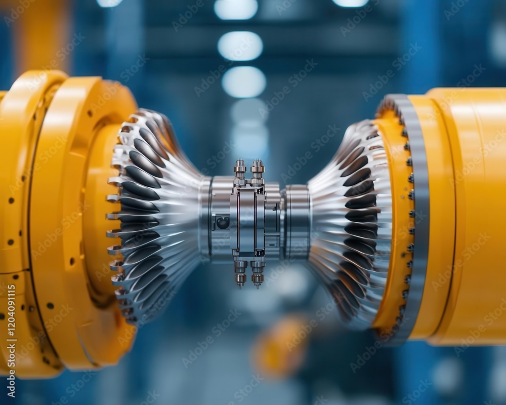 Fototapeta premium Hightech robotic arms assembling nextgen industrial turbines