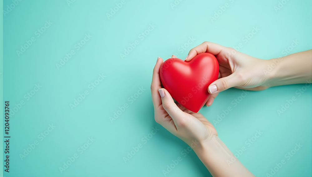 hands holding a heart on a turquoise backdrop, symbolizing love and unity, perfect for greeting cards or banners. hands holding a heart on a turquoise backdrop, symbolizing love and unity, perfect for greeting cards or banners.