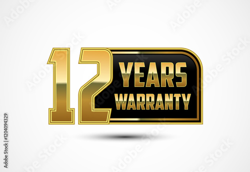 Luxury 12 years warranty label, badge, icon with gold and black color