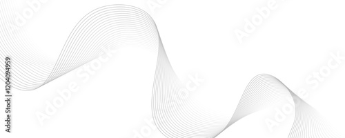 Gray wave curve lines abstract background with flowing particles. Digital energy waves technology concept. Modern backdrop design for business, presentation, banner.