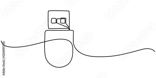 Flash drive line continuous drawing vector. One line Flash drive vector background. Flash drive linear icon. Continuous outline of a Flash drive, Continuous line drawing USB Flash Drive icon vector. 