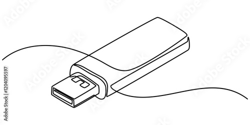 Flash drive line continuous drawing vector. One line Flash drive vector background. Flash drive linear icon. Continuous outline of a Flash drive, Continuous line drawing USB Flash Drive icon vector. 