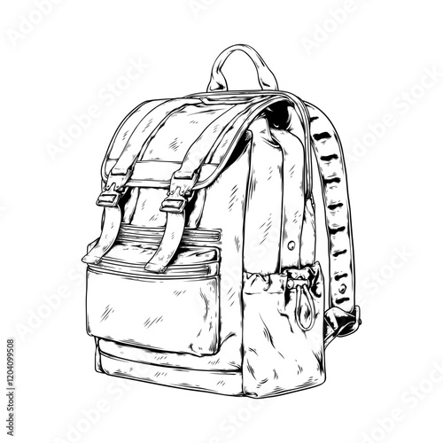 vector drawing illustration lineart of a backpack