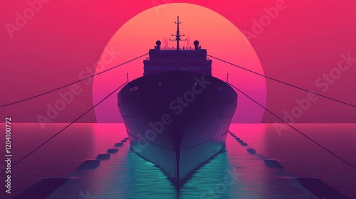 cargo ship flat design front view global shipping theme animation Triadic Color Scheme photo