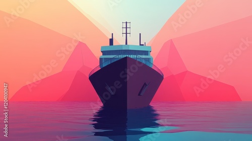 cargo ship flat design front view global shipping theme animation Triadic Color Scheme photo