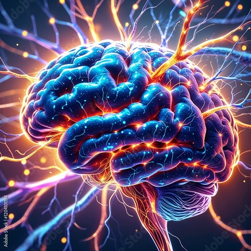 close up of human brain, neurons firing, neural extensions, cognitive learning plasticity