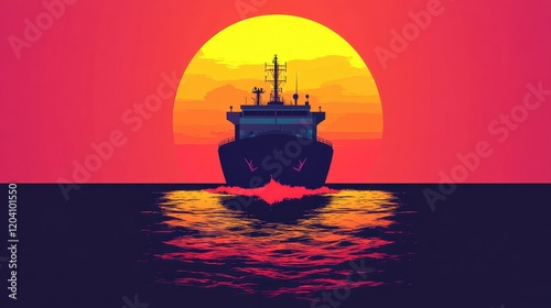 cargo ship flat design front view global shipping theme animation Triadic Color Scheme photo