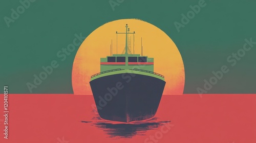 cargo ship flat design front view global shipping theme animation Triadic Color Scheme photo