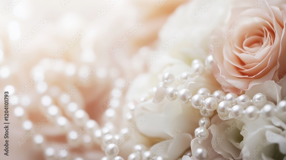 Rose and Pearl Arrangement with Copy Space for Elegant Floral Background Rose and Pearl Arrangement with Copy Space for Elegant Floral Background