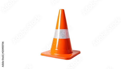 Orange traffic cone with white stripe on black background. photo