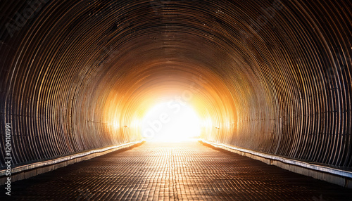 bright light emerging from tunnel symbolizes progress and realization, creating sense of hope and inspiration