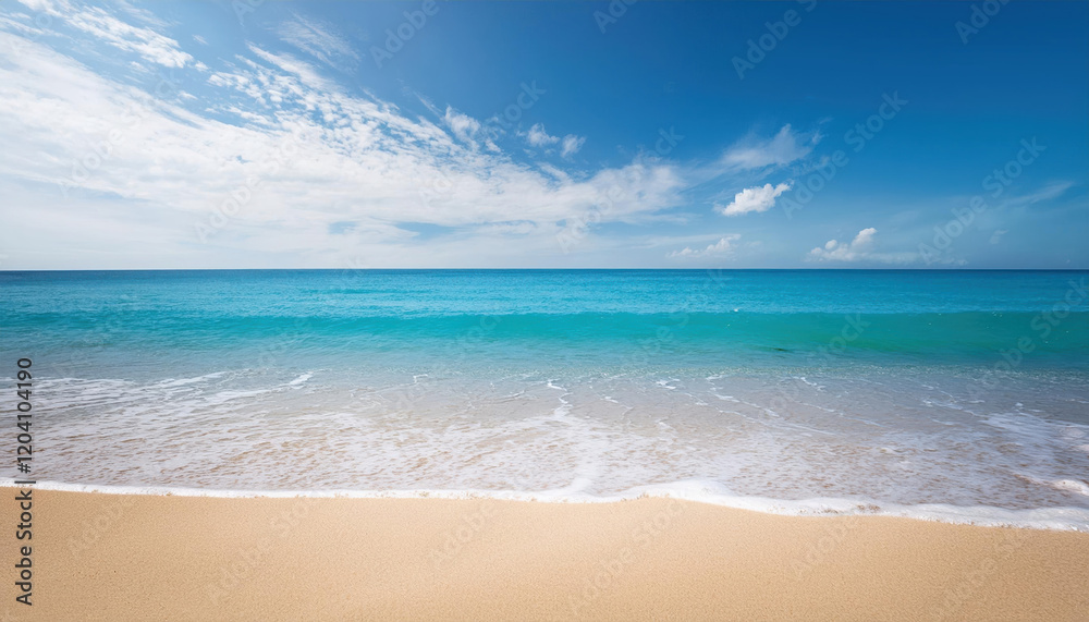 serene beach with calm waves gently lapping shore, evoking peace and relaxation serene beach with calm waves gently lapping shore, evoking peace and relaxation