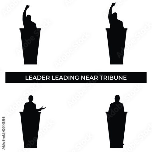 Vector Illustration of Leader Leading Near Tribune. Simple Flat Design Depicting Leadership, Public Engagement, and Political Influence.