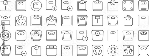 Floor Scale Line Icon Set. Outline Signs for Graphic and Web Design, Apps, Adverts, Various Cards