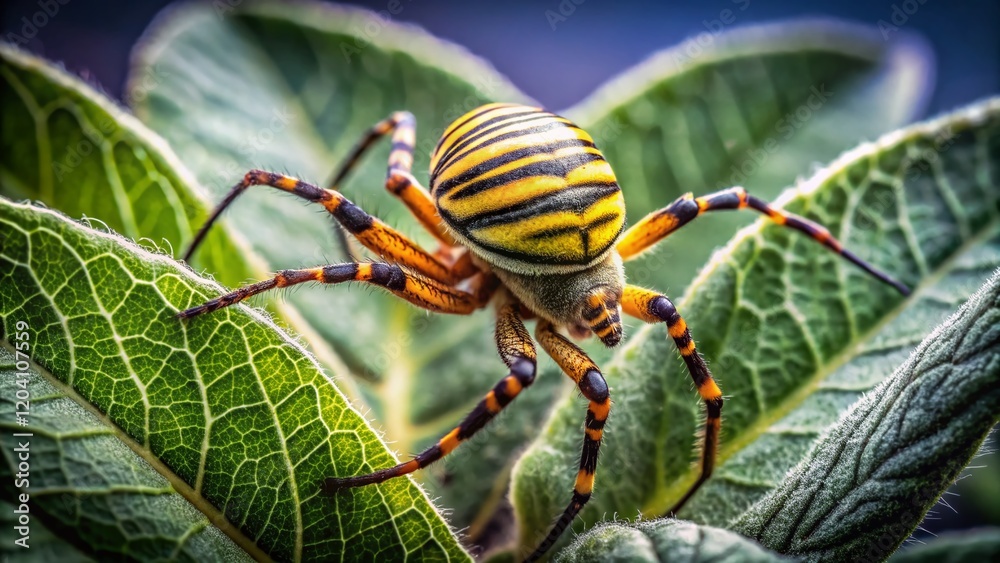 Fototapeta premium Vintage Photo: Wasp Spider on Sage Leaf - Macro Insect Photography