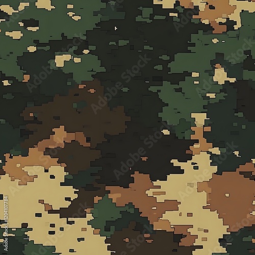 Digital camouflage background, army green, chocolate, and light brown color, with a blend of natural colors used for camouflage