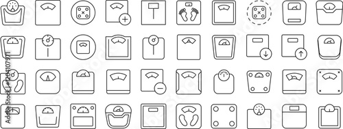 Floor Scale Line Icon Bundle. Outline Signs for Graphic and Web Design, Apps, Adverts, Various Cards