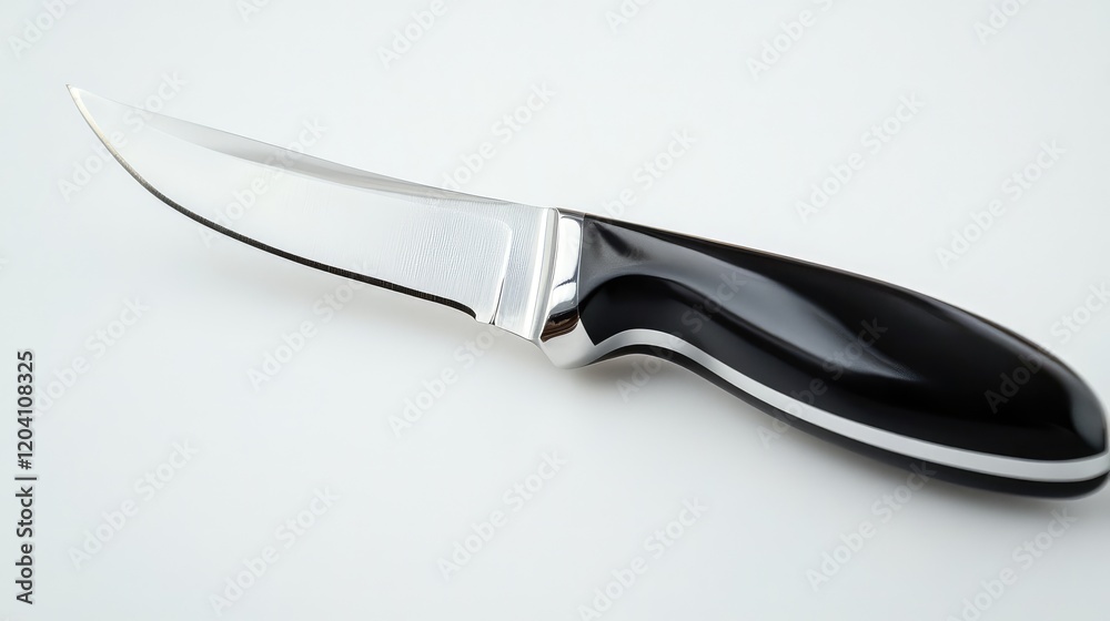 Stainless Steel Knife with Black Handle on White Background with Copy Space Stainless Steel Knife with Black Handle on White Background with Copy Space