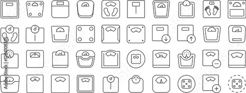 Floor Scale Line Icon Pack. Outline Signs for Graphic and Web Design, Apps, Adverts, Various Cards