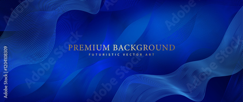 Blue premium background design with line pattern. Abstract futuristic wavy vector template for cover design, business banner, brochure, prestigious voucher, luxe invite.
