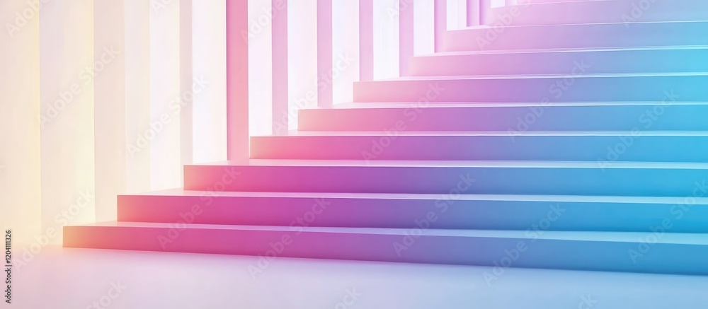 Obraz premium Abstract staircase with colorful gradient lighting creating a modern and futuristic atmosphere suitable for various design applications Copy Space