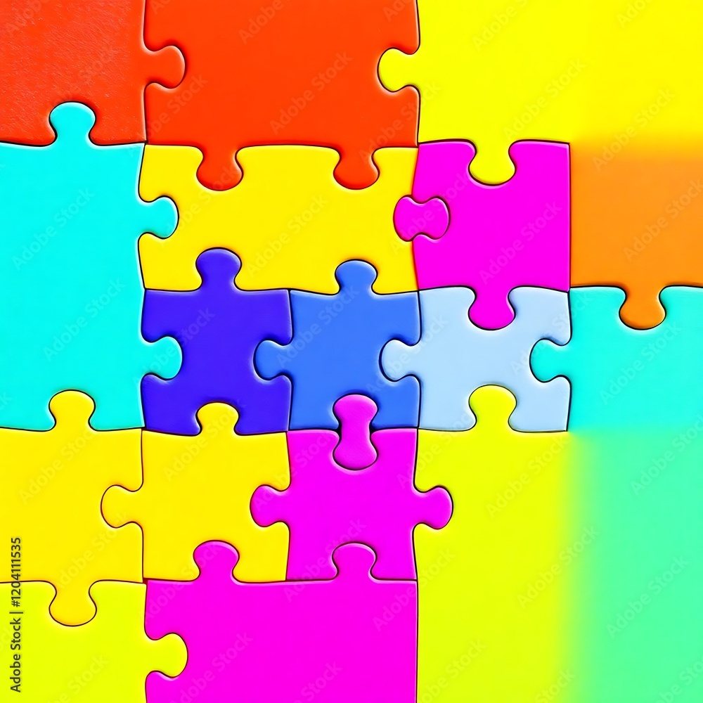 Colorful jigsaw puzzle pieces interlocked.
