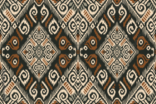 Seamless ethnic Ikat pattern in tribal, folk embroidery, and Mexican style Aztec geometry for Graphic Arts, Carpet Design, Wallpaper, Wrapping, and Clothing.